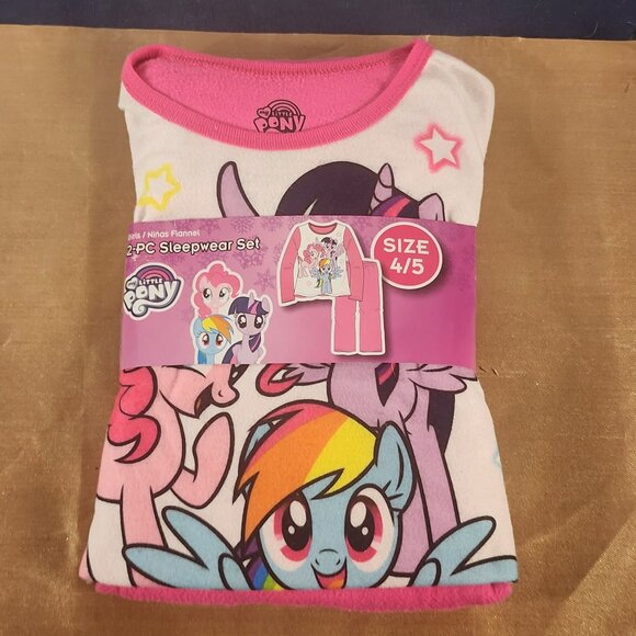 American Marketing My Little Pony Girls Flannel Pink White Poly 2pc Pajama 4/5 - Picture 1 of 16
